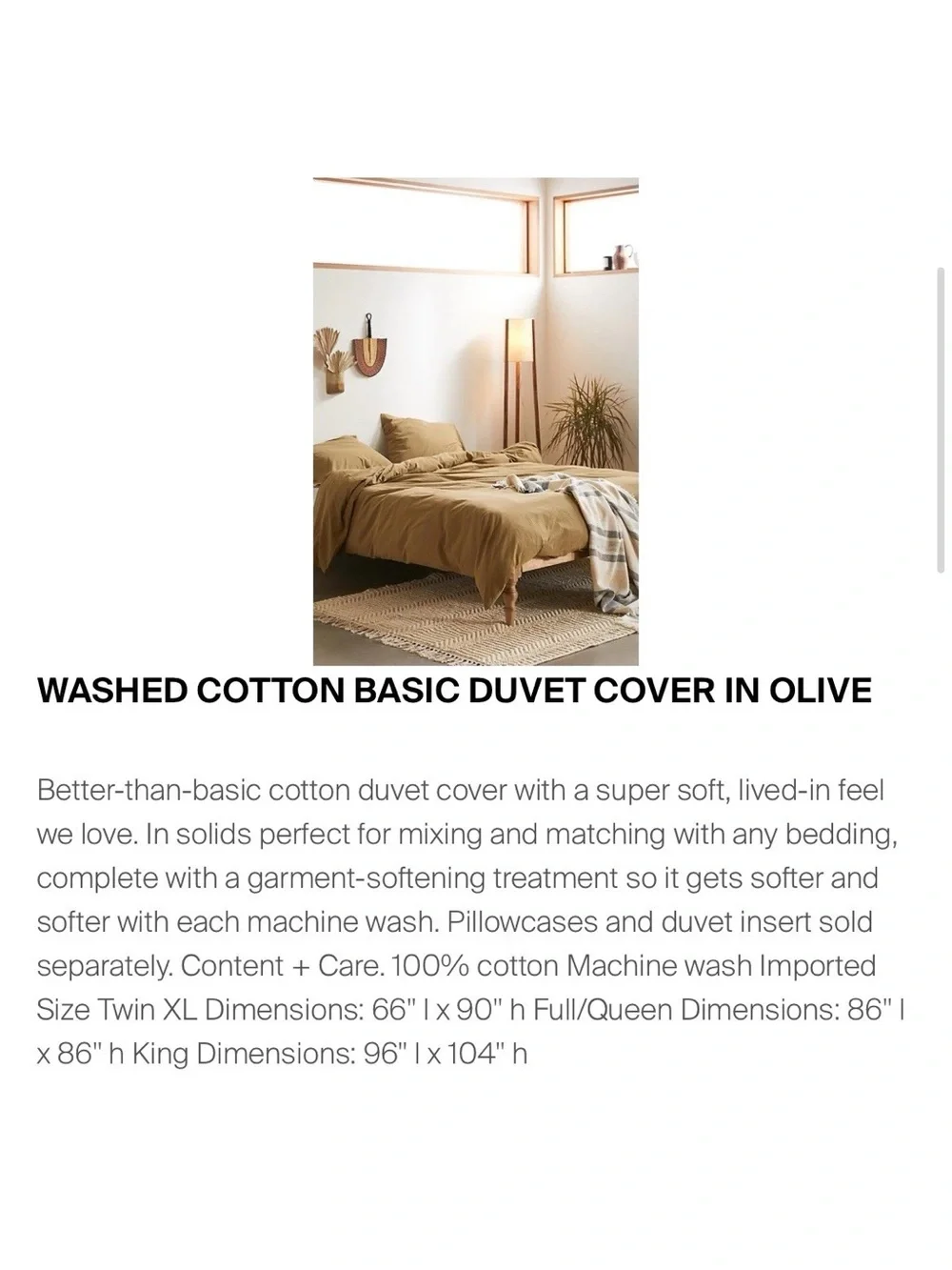 UO Urban Outfitters Basic Cotton Duvet Cover Olive Guacamole Size Twin XL
